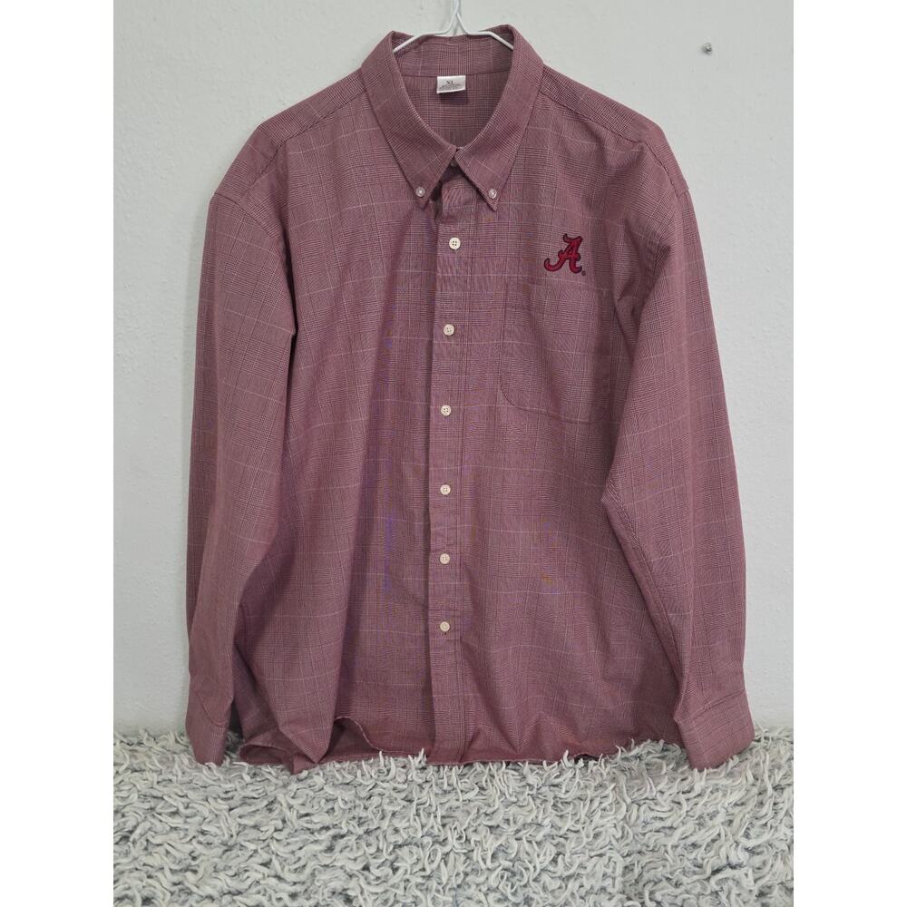 Alabama Crimson Tide Shirt Mens XL Button Down Long Sleeve Red White Plaid
